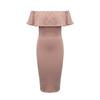 Frill Off The Shoulder Midi Dress In Nude wholesale