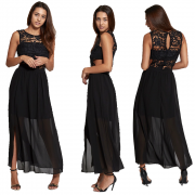 Wholesale Wholesale Womens Lace Top Chiffon Black Maxi Dress
