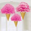 Deluxe Ice Cream Cone Fluffy Decorations Pink 30cm Pack Of 3 wholesale
