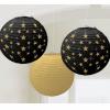 Gold, Silver & Black Stars Round Paper Lanterns Pack Of 3 wholesale