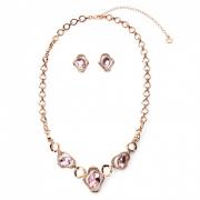 Wholesale Rose Gold Diamante Pink Necklace Set