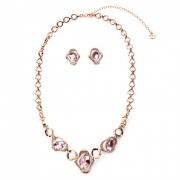 Wholesale Rose Gold Diamante Pink Necklace Set