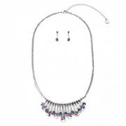 Wholesale Pink And Blue Dangling Stones Necklace Set