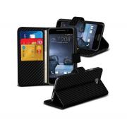 Wholesale HTC One M8/M8s Carbon Stand Black Wallet Cases X40 Bulk Pack