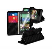 Wholesale HTC Desire 320 Carbon Stand Black Wallet Cases X40 Bulk Pack