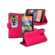 Wholesale HTC Desire 620 Stand Hot Pink Wallet Cases X40 Bulk Packed P