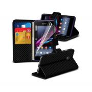 Wholesale Sony Xperia E1 Carbon Stand Black Wallet Cases X40 Bulk Pack