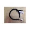 OLIA JEWELLERY Black Beaded Silver Heart Stretch Bracelet