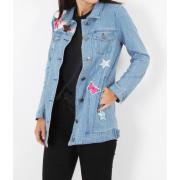 Wholesale Denim Longline Jacket With Patches