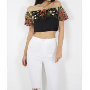 Wholesale Floral Embroidered Mesh Bardot Top
