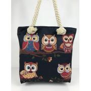 Wholesale Owl Fabric Canvas Shopper Tote With Cotton Rope Handle