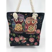 Wholesale Owl Fabric Canvas Shopper Tote With Cotton Rope Handle
