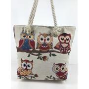 Wholesale Owl Fabric Canvas Shopper Tote With Cotton Rope Handle