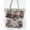 Owl Fabric Canvas Shopper Tote With Cotton Rope Handle