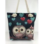 Wholesale Owl Fabric Canvas Shopper Tote With Cotton Rope Handle