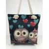 Owl Fabric Canvas Shopper Tote With Cotton Rope Handle