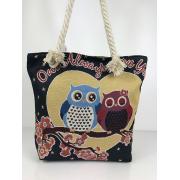 Wholesale Owl Fabric Canvas Shopper Tote With Cotton Rope Handle