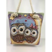 Wholesale Owl Fabric Canvas Shopper Tote With Cotton Rope Handle