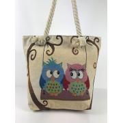 Wholesale Owl Fabric Canvas Shopper Tote With Cotton Rope Handle