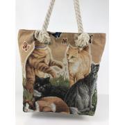 Wholesale Cat Fabric Canvas Shopper Tote With Cotton Rope Handle