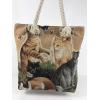 Cat Fabric Canvas Shopper Tote With Cotton Rope Handle wholesale fabric handbags
