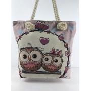 Wholesale Cat Fabric Canvas Shopper Tote With Cotton Rope Handle