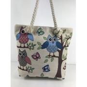Wholesale Owl Fabric Canvas Shopper Tote With Cotton Rope Handle