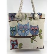 Wholesale Owl Fabric Canvas Shopper Tote With Cotton Rope Handle