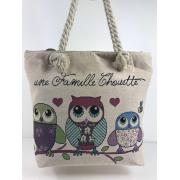 Wholesale Owl Fabric Canvas Shopper Tote With Cotton Rope Handle