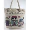 Owl Fabric Canvas Shopper Tote With Cotton Rope Handle
