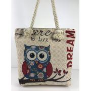 Wholesale Owl Fabric Canvas Shopper Tote With Cotton Rope Handle