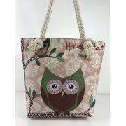 Wholesale Owl Fabric Canvas Shopper Tote With Cotton Rope Handle