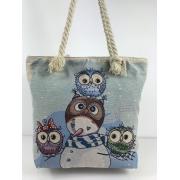 Wholesale Owl Fabric Canvas Shopper Tote With Cotton Rope Handle
