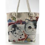 Wholesale Cat Fabric Canvas Shopper Tote With Cotton Rope Handle