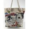 Cat Fabric Canvas Shopper Tote With Cotton Rope Handle