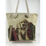 Wholesale Dog Fabric Canvas Shopper Tote With Cotton Rope Handle