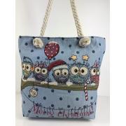 Wholesale Owl Fabric Canvas Shopper Tote With Cotton Rope Handle