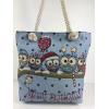 Owl Fabric Canvas Shopper Tote With Cotton Rope Handle fabric handbags wholesale