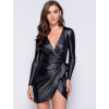 Black Leather Look Wrap Front Asymmetric Dress