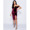 Velvet Thigh Split Bardot Midi Dress wholesale