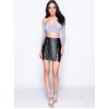 Black Leather Look Lace Up Detail Mini Skirt