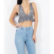 Wholesale Checked V Neck Ruffle Trim Crop Top