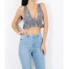 Checked V Neck Ruffle Trim Crop Top wholesale tops
