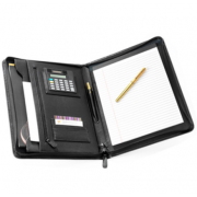 Wholesale Falcon A4 Zippered Leather Conference Folder With Calculator