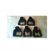 Wholesale Joblot Of 5 Ladies Black Bobble Hats With Sequin Bow