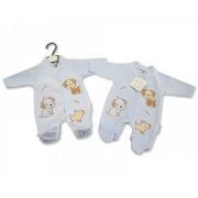 Wholesale Premature Baby Velour Sleepsuit All In One - Woof Woof
