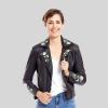 Womens Vegan Leather Biker Jacket Embroidered 'Marie' wholesale